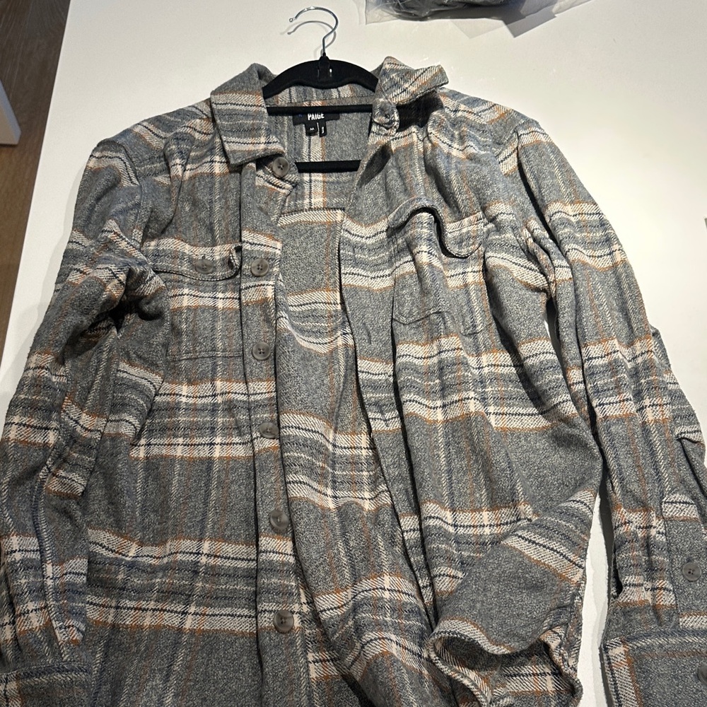 Paige Gray and Tan Plaid Shirt Jacket